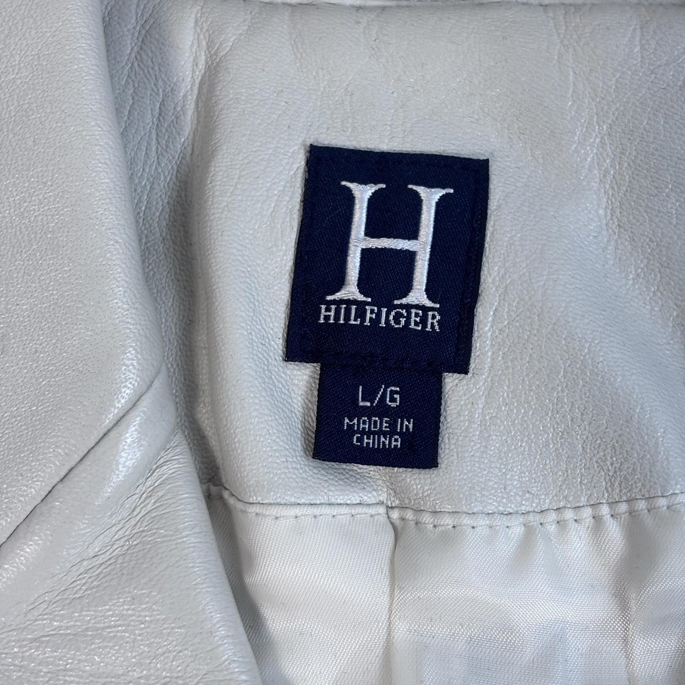 Hilfiger Jacket Women's Large White Leather Blazer Zip Pockets 2000's - Picture 4 of 11